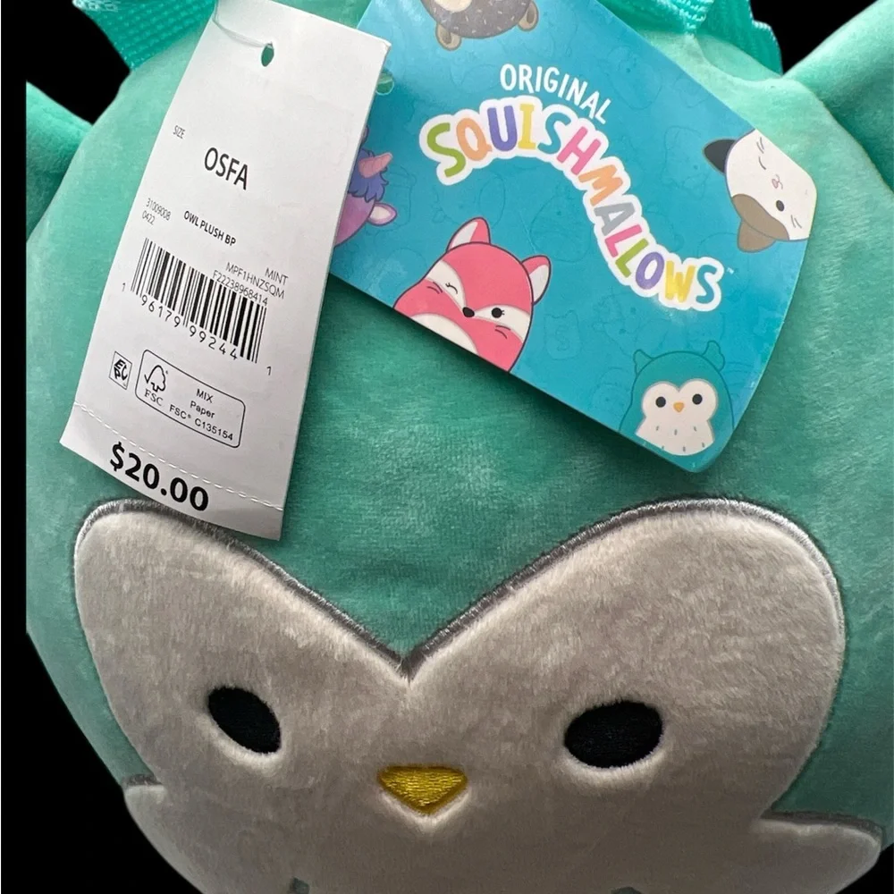 Squishmallows Teal & Cream Owl Kids Backpack – Adorable School or Travel Bag